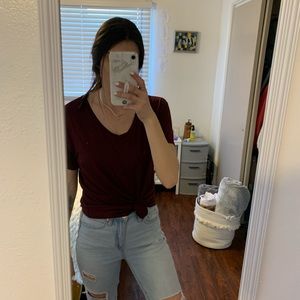 maroon t-shirt